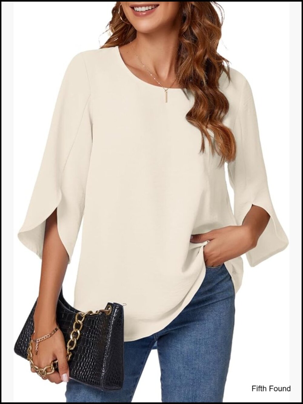 Women's Summer Blouse 3/4 Sleeve Bell Sleeve Pleated Back Work Top